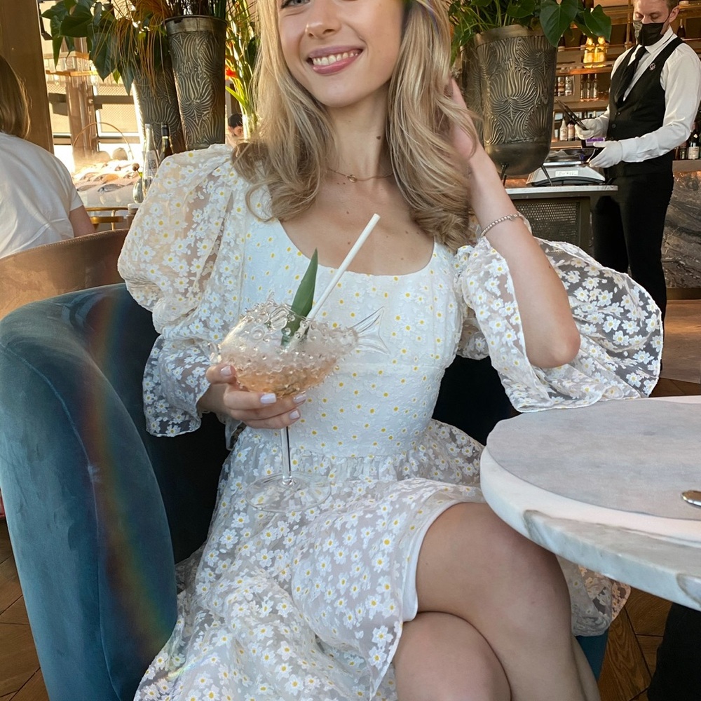 Floral White Dress with Puff Sleeves